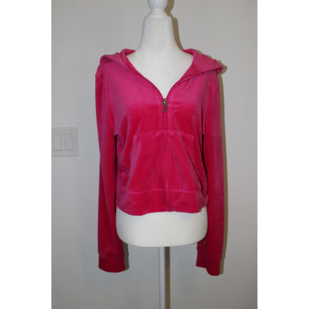 Juicy Couture Hot Pink OG Big‎ Bling Velour Zip Hoodie Rhinestone Logo XL NWOT